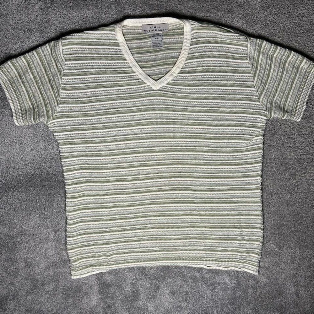 Early‎ 2000s Y2K Eddie Bauer Aka Ribbed Striped V-Neck Knit Top (19 x 21.5)